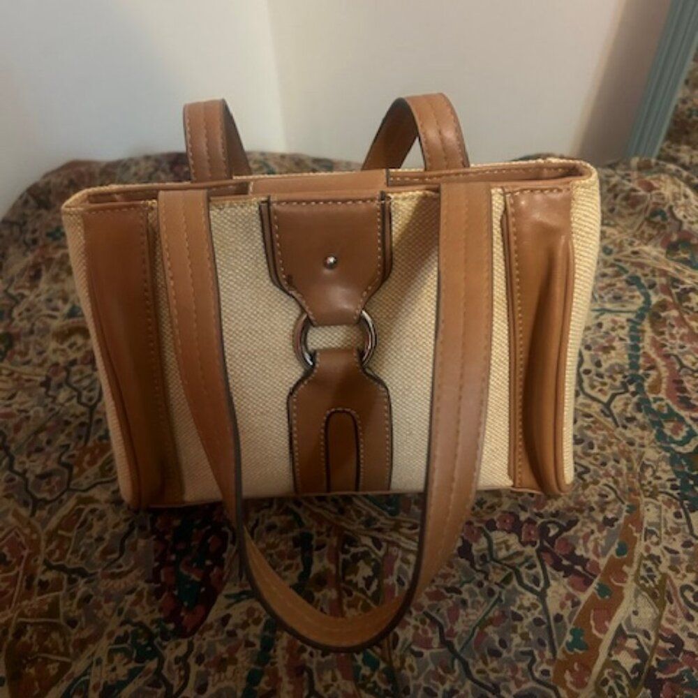 Etienne Aigne Tan/Brown Jute/Faux Leather tote bag